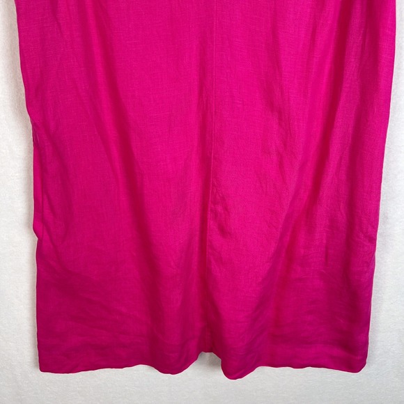 J. Crew Size Large Pink Maxine Sleeveless V Neck Linen Shift Mini Dress Pockets - Picture 3 of 12
